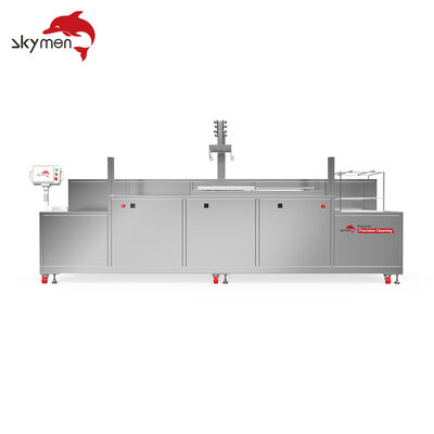 Hệ thống làm sạch siêu âm tự động 4 thùng cho các bộ phận chính xác với cánh tay robot PLC, sưởi ấm, lọc và sấy khô