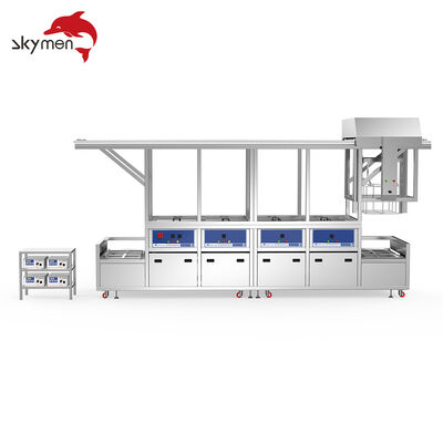 Máy làm sạch siêu âm nhiều thùng bán tự động với hệ thống nâng và chuyển động cơ giới